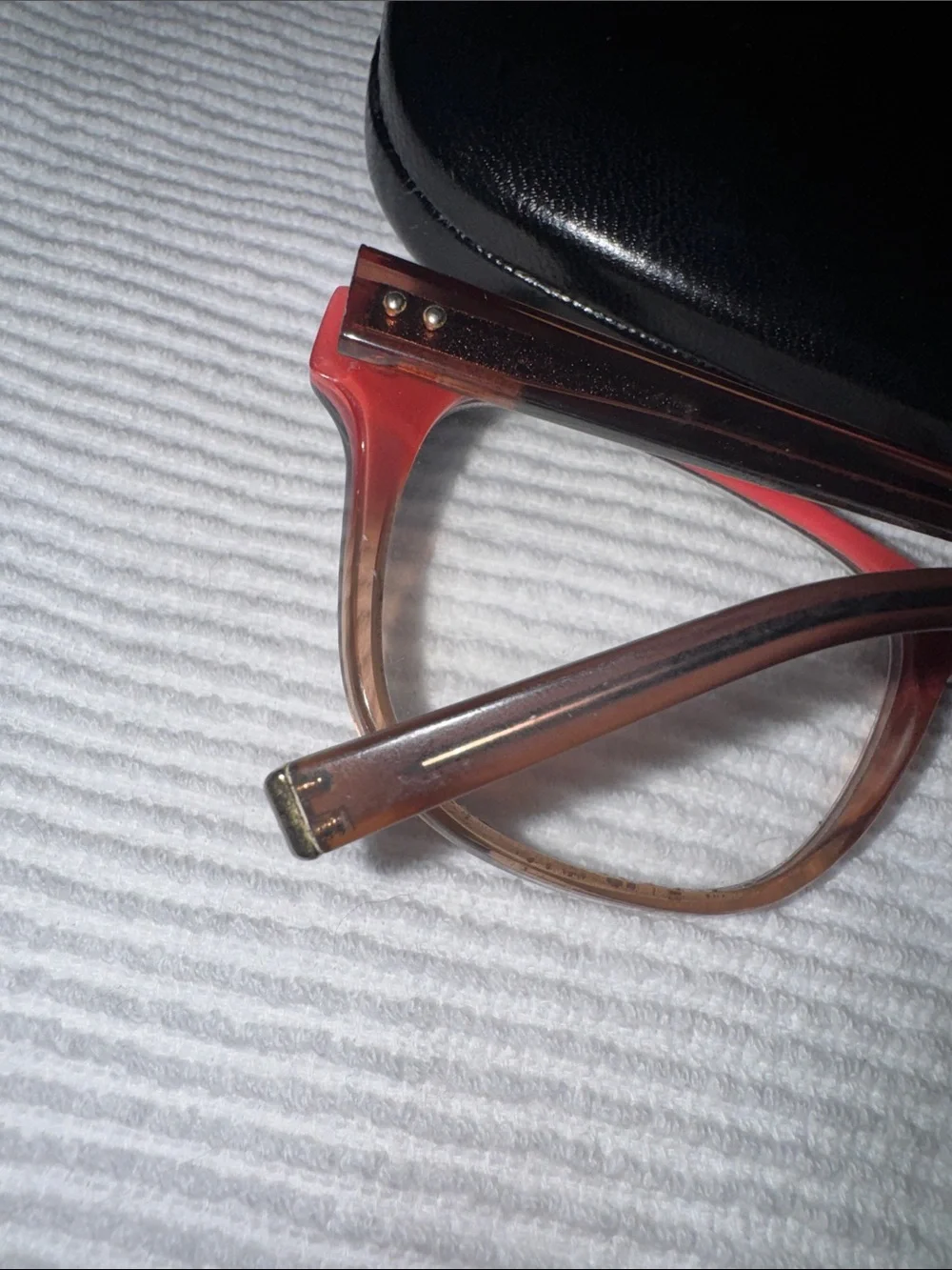 Kate Young for Tura - pink/brown glasses frames with stud detail